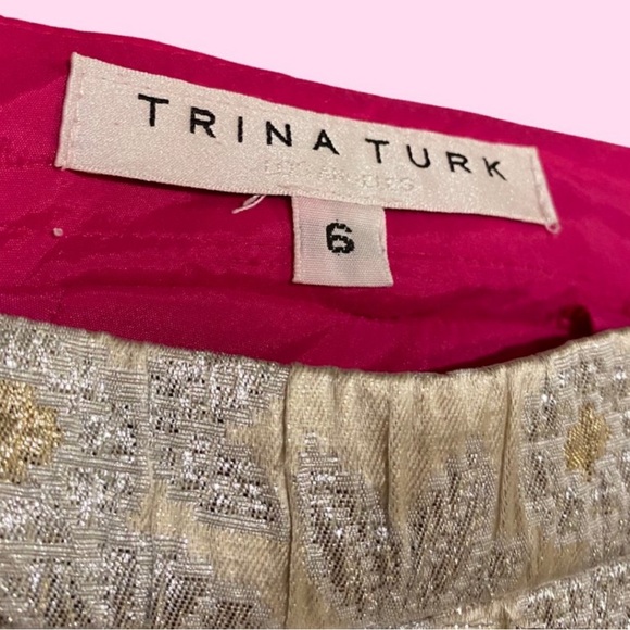 Trina Turk Osmond Jacquard Flower Gold Silver Lined High Waisted Ankle Pants - Picture 3 of 7